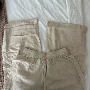 Princess Polly Beige Linen Wide-Leg Pants
